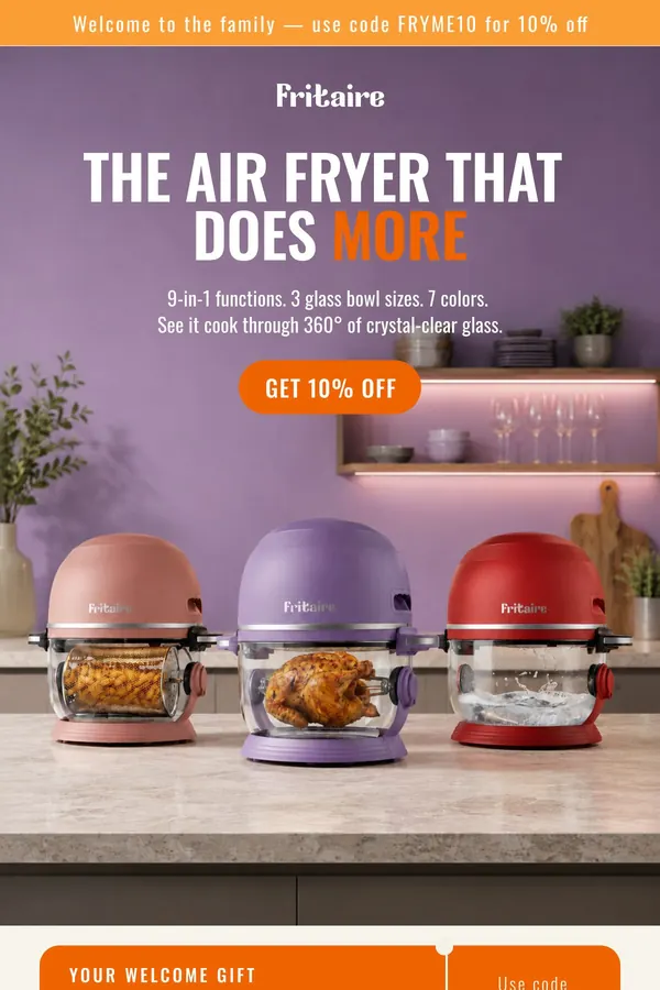 Fritaire welcome email 2: The air fryer that does more