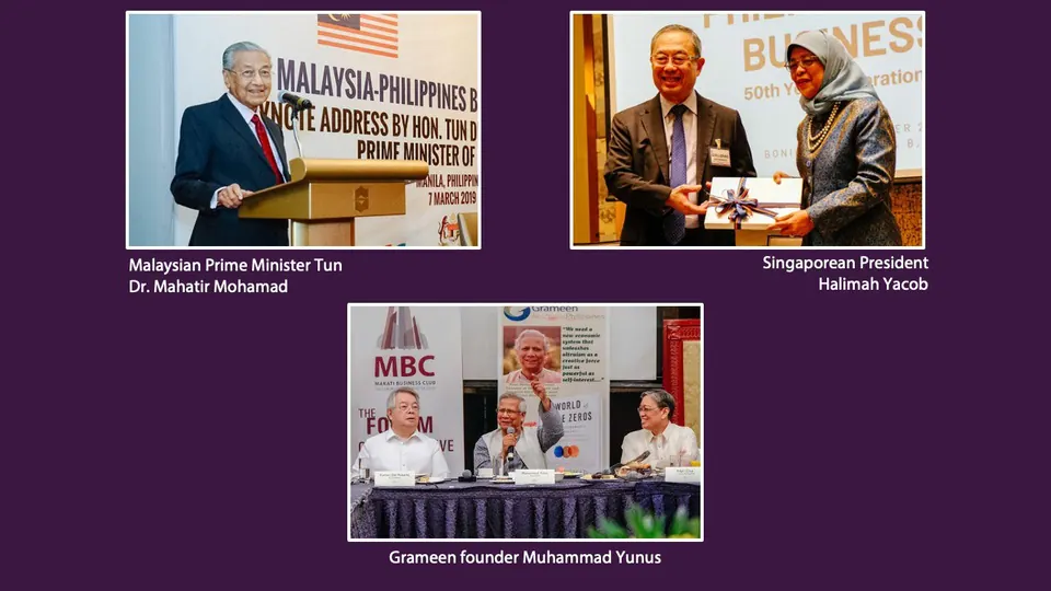 AMM 2020 slide: 2019 speakers including Mahathir Mohamad, Halimah Yacob, and Muhammad Yunus