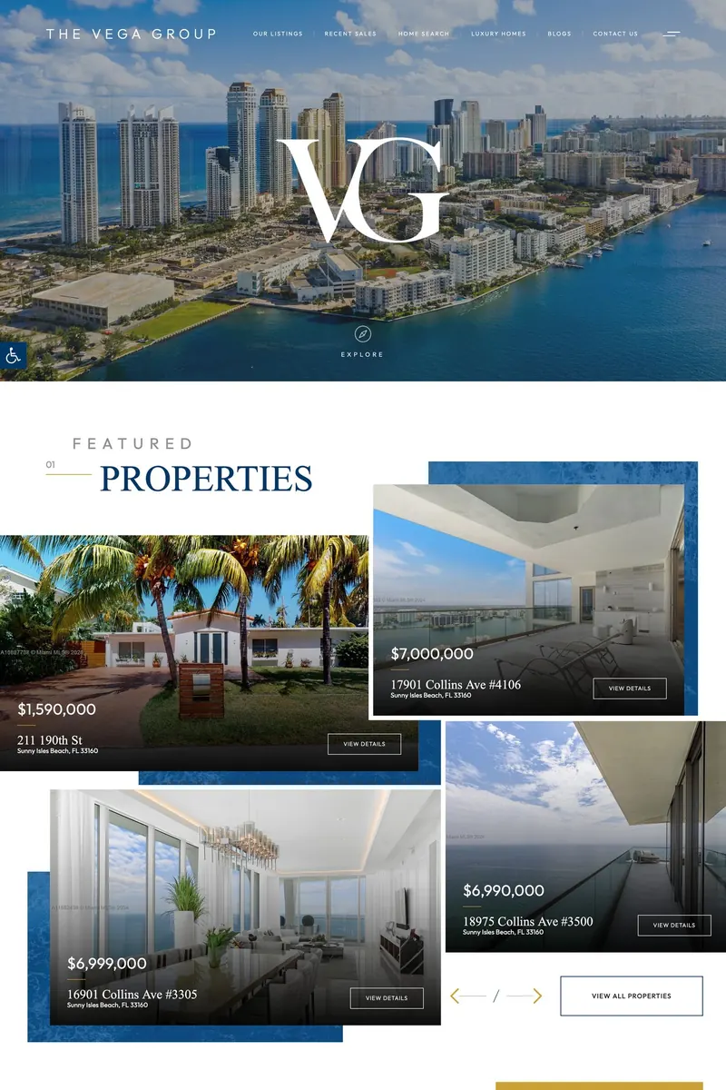 The Vega Group homepage design, top section