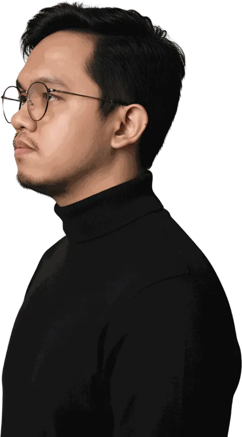 Clint Balbontin in a black turtleneck, side profile