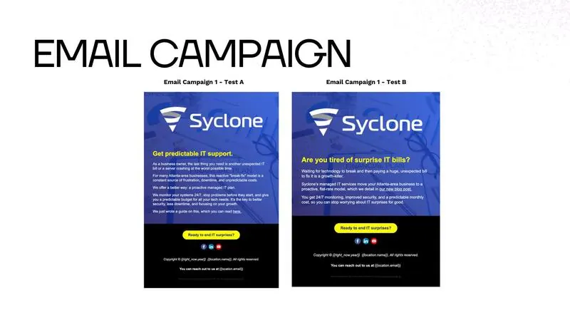 Email Design: Syclone Email Campaign A/B